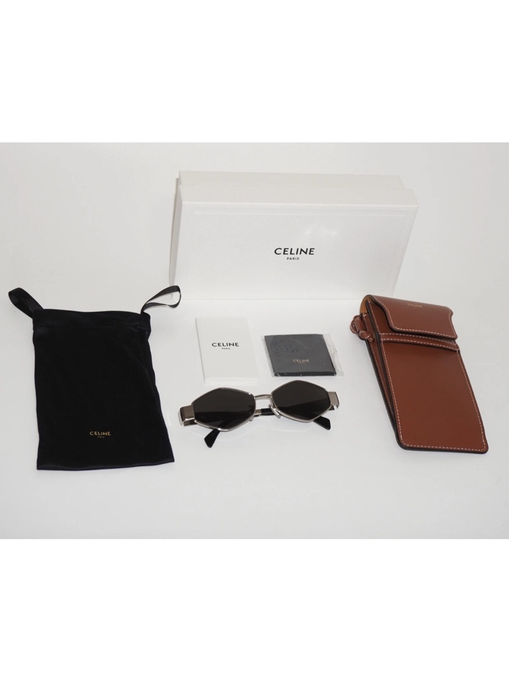 Celine Metal Triomphe 54MM Geometric Silver Sunglasses Gray Tinted Lens CL40254U